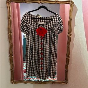 Moschino Black and White Checkered Dress with Red Accents